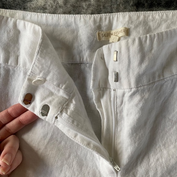 Eileen Fisher White Linen Trouser Zipper Pants - Picture 4 of 7